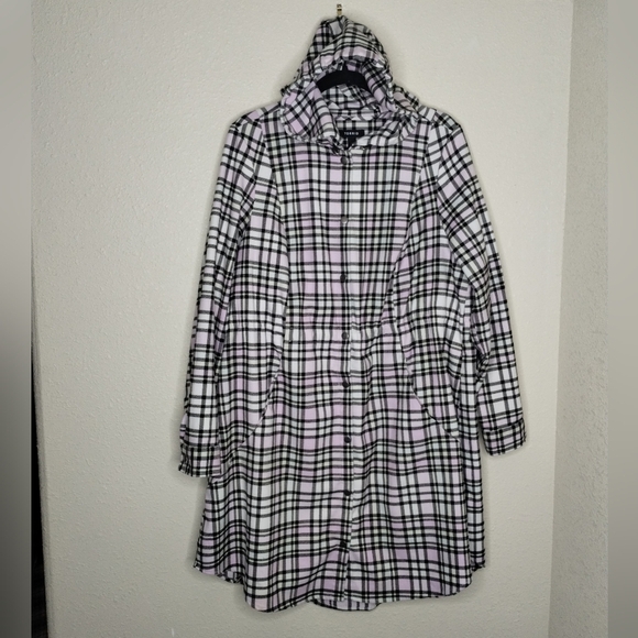 Torrid Flannel Hooded Anorak Coat Pink Ivory Black Plaid Jacket Women’s Size 0X - Picture 2 of 9